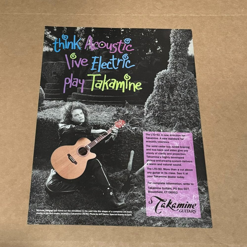 Michael Hedges - Takamine Guitars - 1992 Print Advertisement